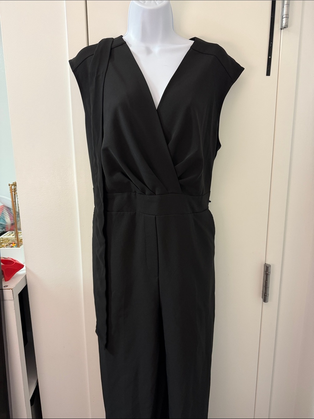 New York & Company Black Sleeveless Wrap Jumpsuit